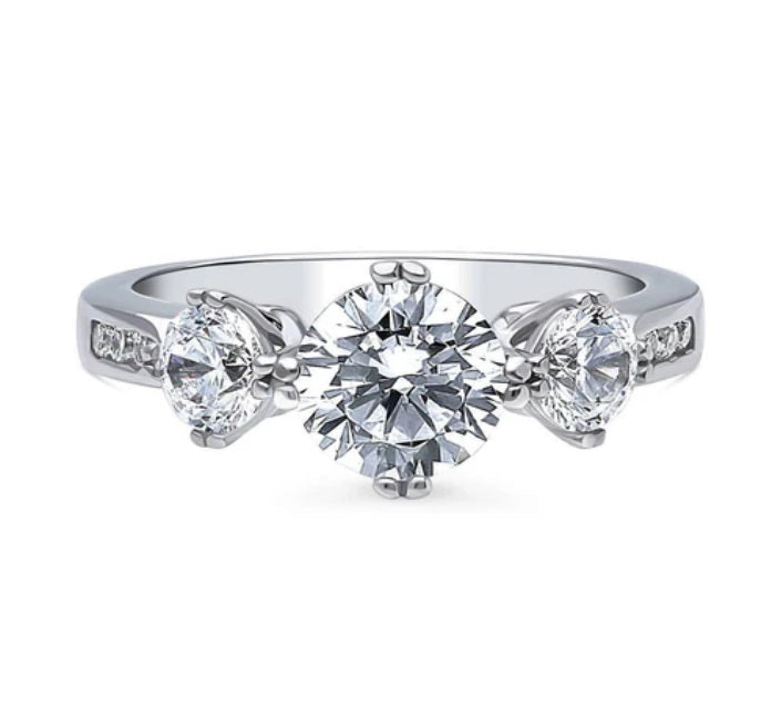 3-Stone Round CZ Ring in Sterling Silver