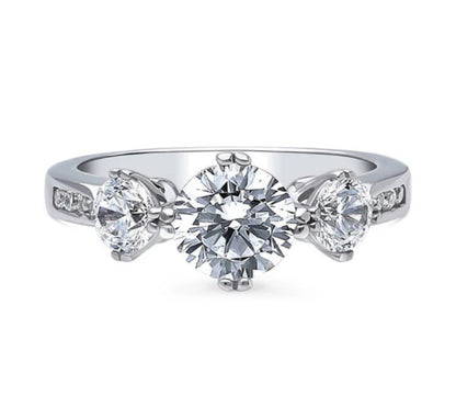 3-Stone Round CZ Ring in Sterling Silver
