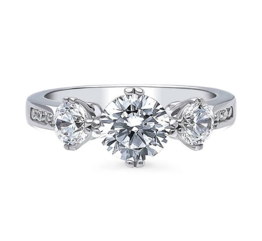 3-Stone Round CZ Ring in Sterling Silver