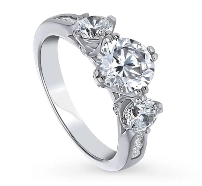 3-Stone Round CZ Ring in Sterling Silver