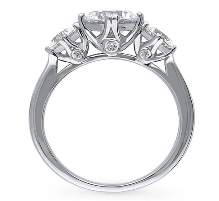 3-Stone Round CZ Ring in Sterling Silver