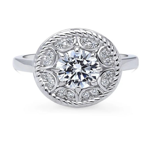 Cable Halo CZ Statement Ring in Sterling Silver