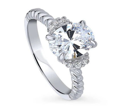 Woven Solitaire CZ Ring in Sterling Silver
