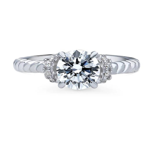 Woven Solitaire CZ Ring in Sterling Silver