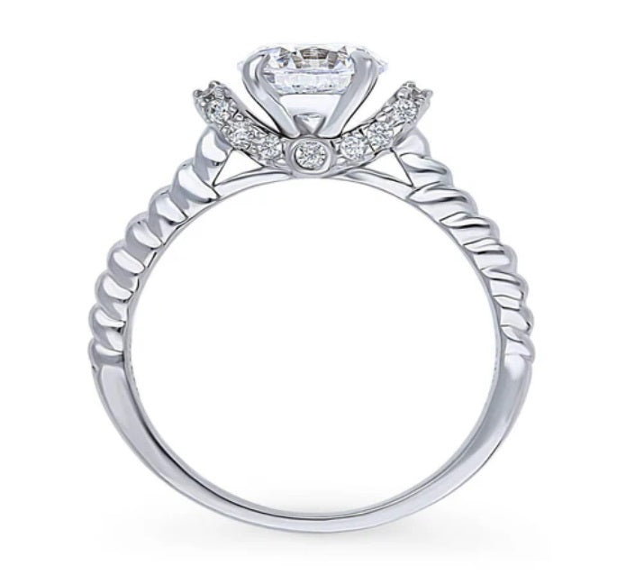 Woven Solitaire CZ Ring in Sterling Silver
