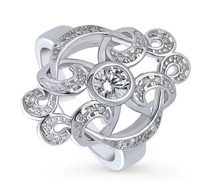 Flower Art Deco CZ Statement Ring in Sterling Silver