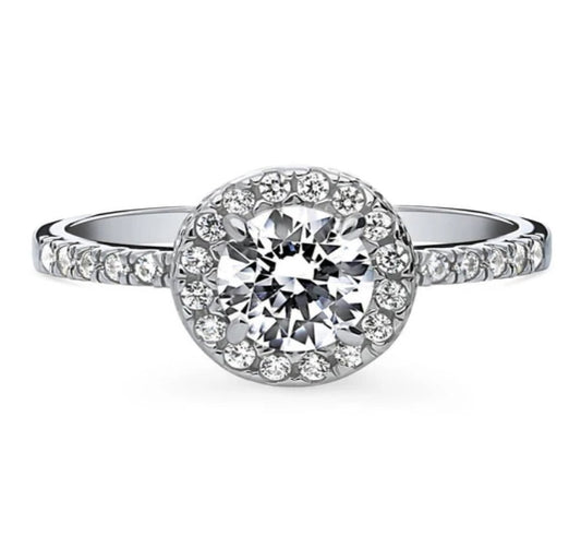 Halo Round CZ Ring in Sterling Silver