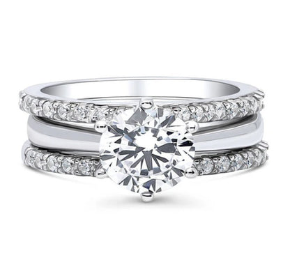 Solitaire 2ct Round CZ Ring Set in Sterling Silver