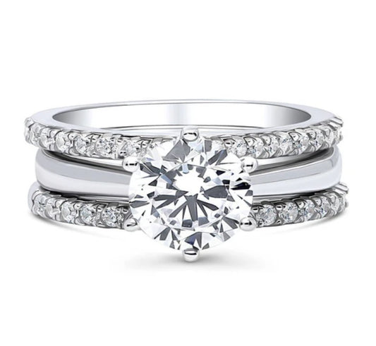 Solitaire 2ct Round CZ Ring Set in Sterling Silver